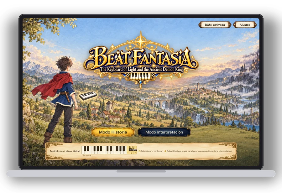 La pantalla de título de Beat Fantasia en un ordenador