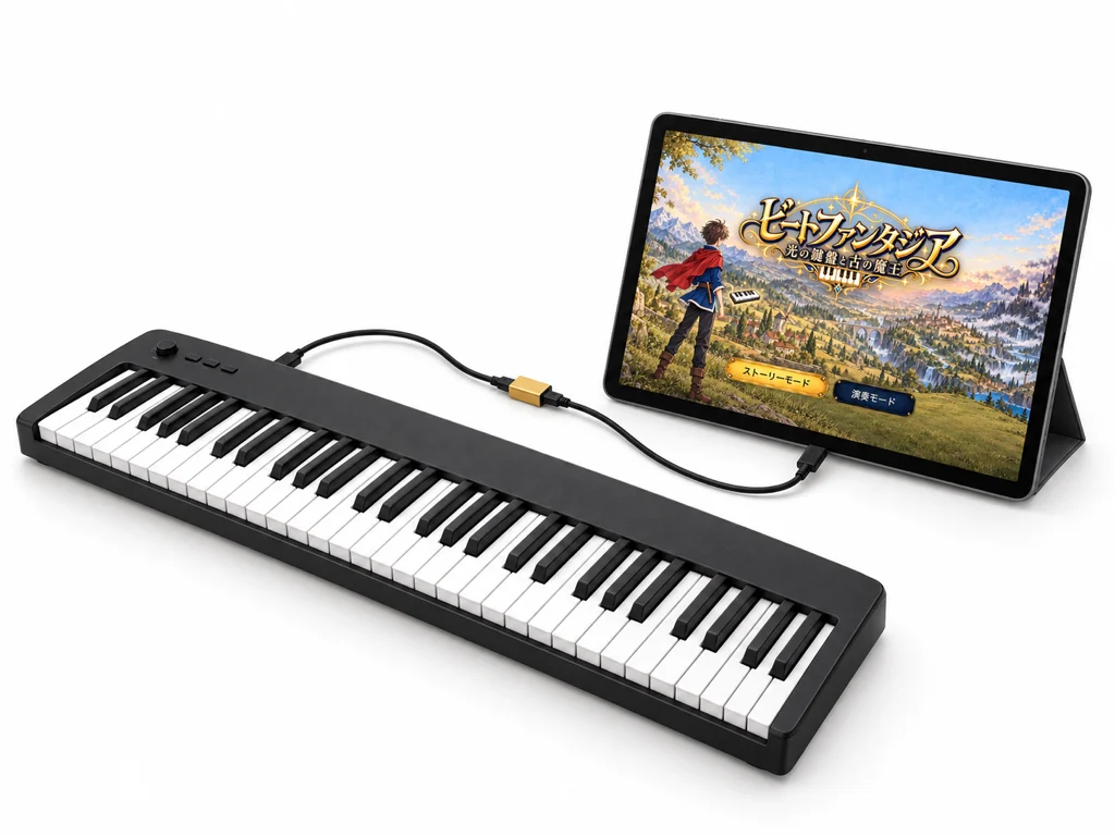 Schema di un piano digitale collegato a un tablet Android con un adattatore USB